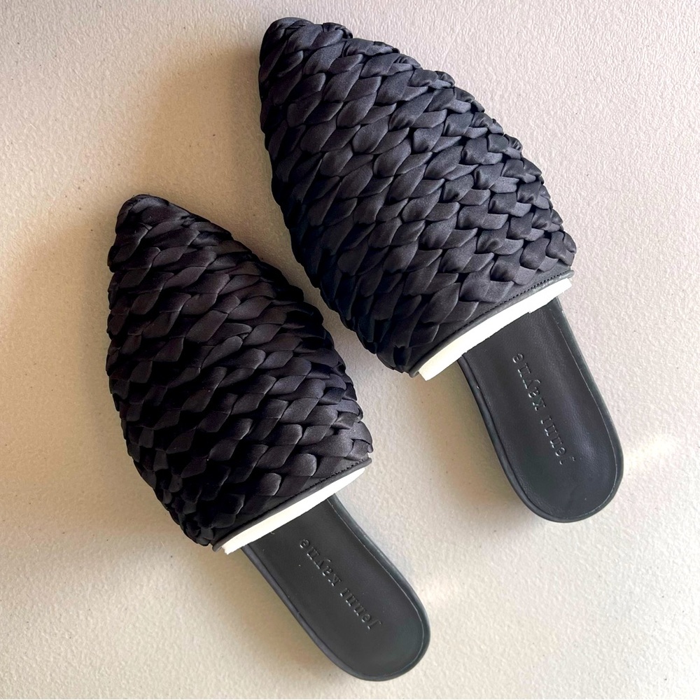 Jenni Kayne Silk Braided Black Mules / Slide Flats EU37 US7 Made in Italy